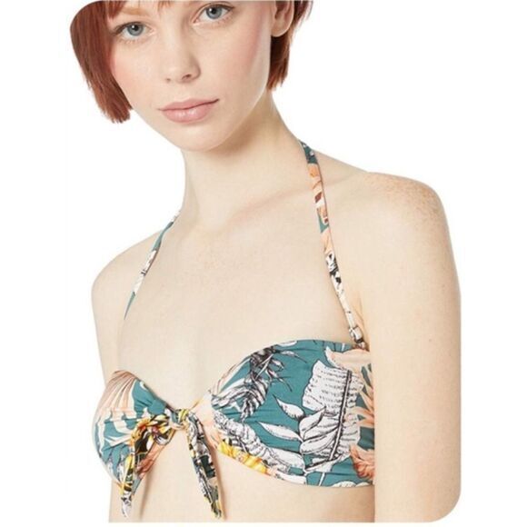 NEW Bikini Lab Tropical bandeau bikini‎ top, Teal, Medium - Picture 1 of 11
